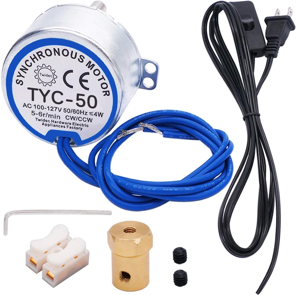 Twidec/Synchronous Turntable Motor Electric Motor 5-6RPM/MIN 50/60Hz 4W CCW/CW AC100~127V Synchron Motor for Cup Turner,Cuptisserie Rotator with 7mm Flexible Coupling TYC-50-5-6R-XLLB1PCS