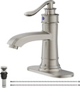 Brushed Nickel Bathroom Faucet Single Hole Single Handle Farmhouse Vanity Lavatory Sink 1 or 3 Hole Deck Mount with Pop Up Drain with Overflow Basin Parts Mixer Tap Commcercial Rustic