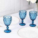 Efavormart 6 Pack Ocean Blue Crystal Cut Wine Glasses Goblets, 12oz Embossed Stemmed Colored Cocktail Glasses - 7"