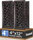 4x12 Inches 4 Pack Heavy Duty Walkable Floor Register - Easy Adjust Air Supply Lever Decorative Floor Vent Covers, Savannah Design Vent Covers for Home - Oil Rubbed Bronze