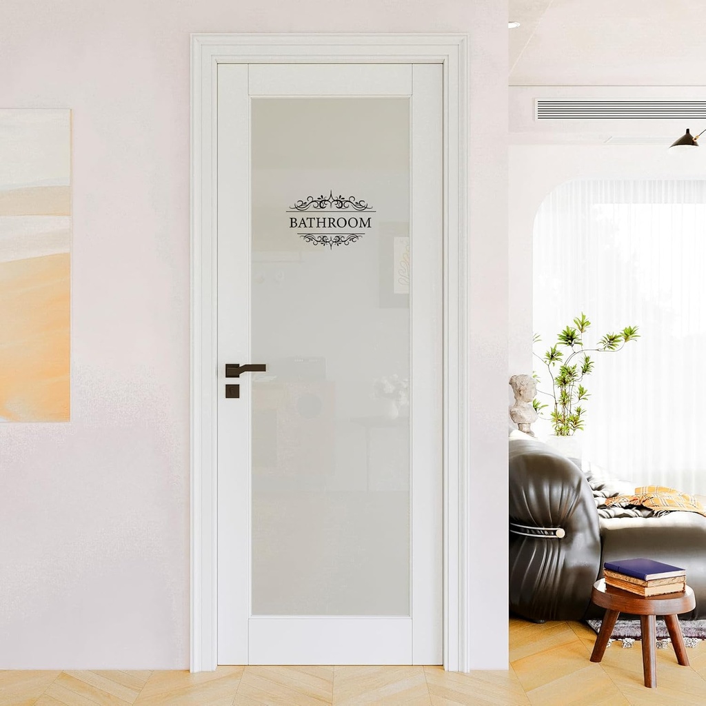 30" x 80" Glass Bathroom Door, White Doors with Frosted Glass, as French, Bifold, Pocket, Barn, Sliding Door Slab, Interior Doors with Self-Adhesive Waterproof & Fade-Resistant Bathroom Stiker