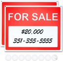 For Sale Signs For Vehicles - 2 Pack - 14.25" X 11.25" - 0.2" Thick - Ideal For Sale Sign for Garage, Yard, Home or Business or for use in Cars, Trucks or Other Vehicles - Includes 8 Double Sided Adhesives