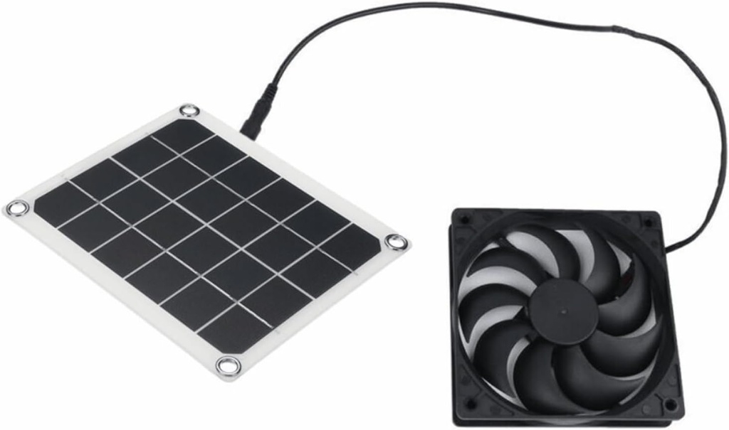 Ventilation Fan, 5V10W6 Inch Solar Exhaust Fan RV Portable Greenhouse Pet for Vent Bathroom, Kitchen