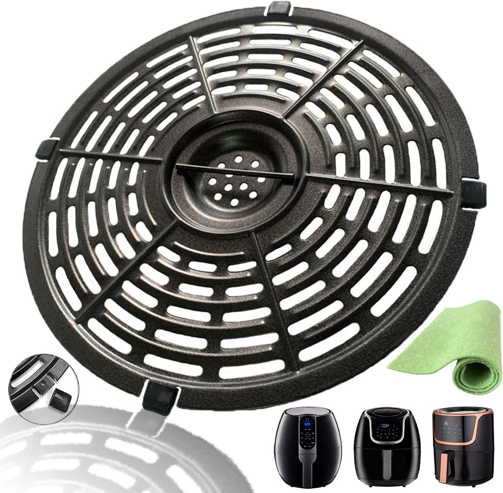 JTBKCT 5QT Round Air Fryer Crisper Tray Plate for Gourmia GAF518/ PowerXL/Gowise USA/Dash/Chefman Air Fryers, Premium Nonstick Air Fryer Grill Plate Pan Griller Rack Grate Insert for 5QT Air Fryers