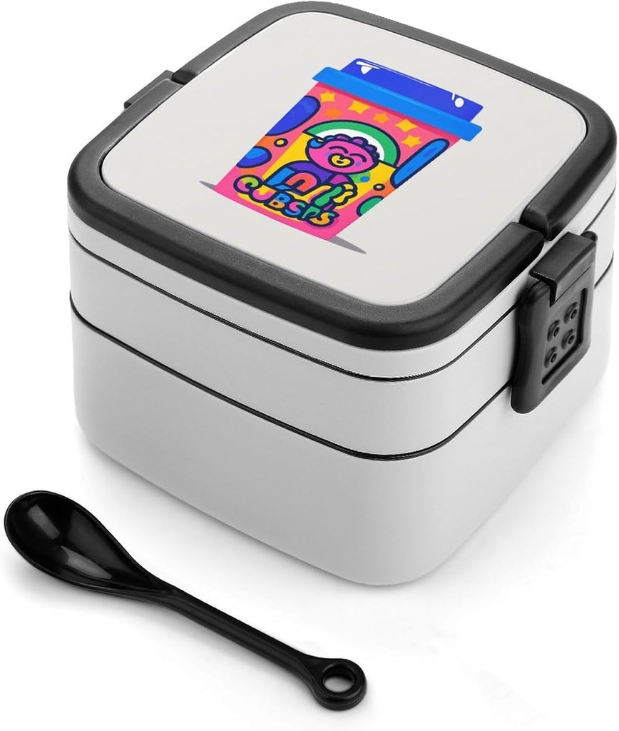 Bento Box Stackable Lunch Box with 2 Compartments Leak-Proof Food Storage Containers 90's Cup Design Bento Lunch Box for Adults Lunch Containers with Utensil Set