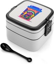 Bento Box Stackable Lunch Box with 2 Compartments Leak-Proof Food Storage Containers 90's Cup Design Bento Lunch Box for Adults Lunch Containers with Utensil Set