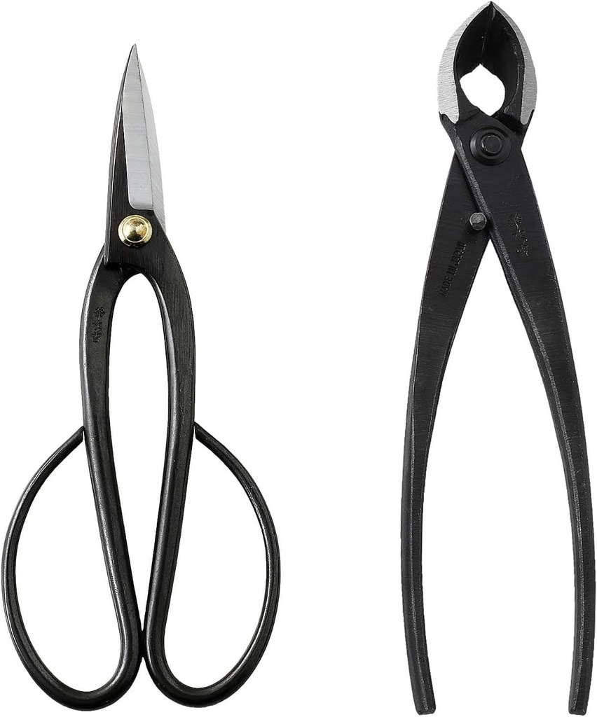 Wazakura Japanese Bonsai Tool Kit Set MADE IN JAPAN, Long Handle Ashinaga Scissors 8inch(200mm) + Concave Branch Cutter 8inch(200mm)