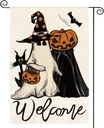 AVOIN colorlife Welcome Halloween Trick Or Treat Garden Flag 12 x 18 Inch Double Sided, Ghost Jack O Lantern Bat Holiday Yard Outdoor Decorative Flag