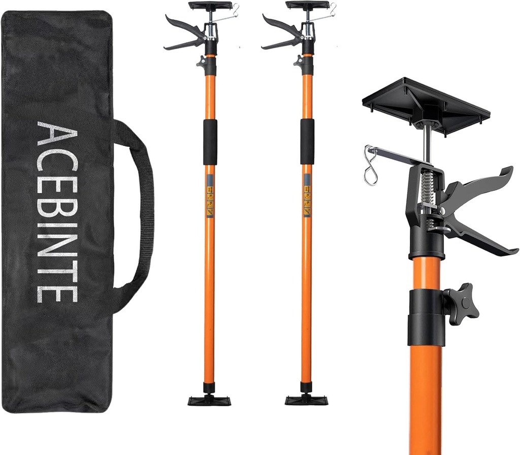 2PK Steel Telescopic Adjustable 3rd Hand Support System, Supports up to 154 lbs, Extends from 49 Inch to 114 Inch for Construction Rods, Cabinet Jacks, Cargo Bars, Drywalls