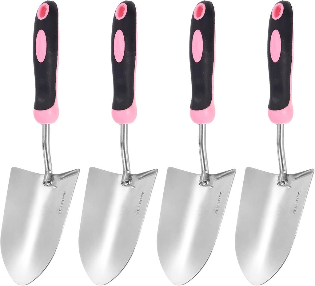 HARFINGTON 4pcs Garden Hand Shovels 13.23 x 3.39 Stainless Steel Transplanting Trowel with Handle Garden Tools for Gardening Weeding Planting, Pink