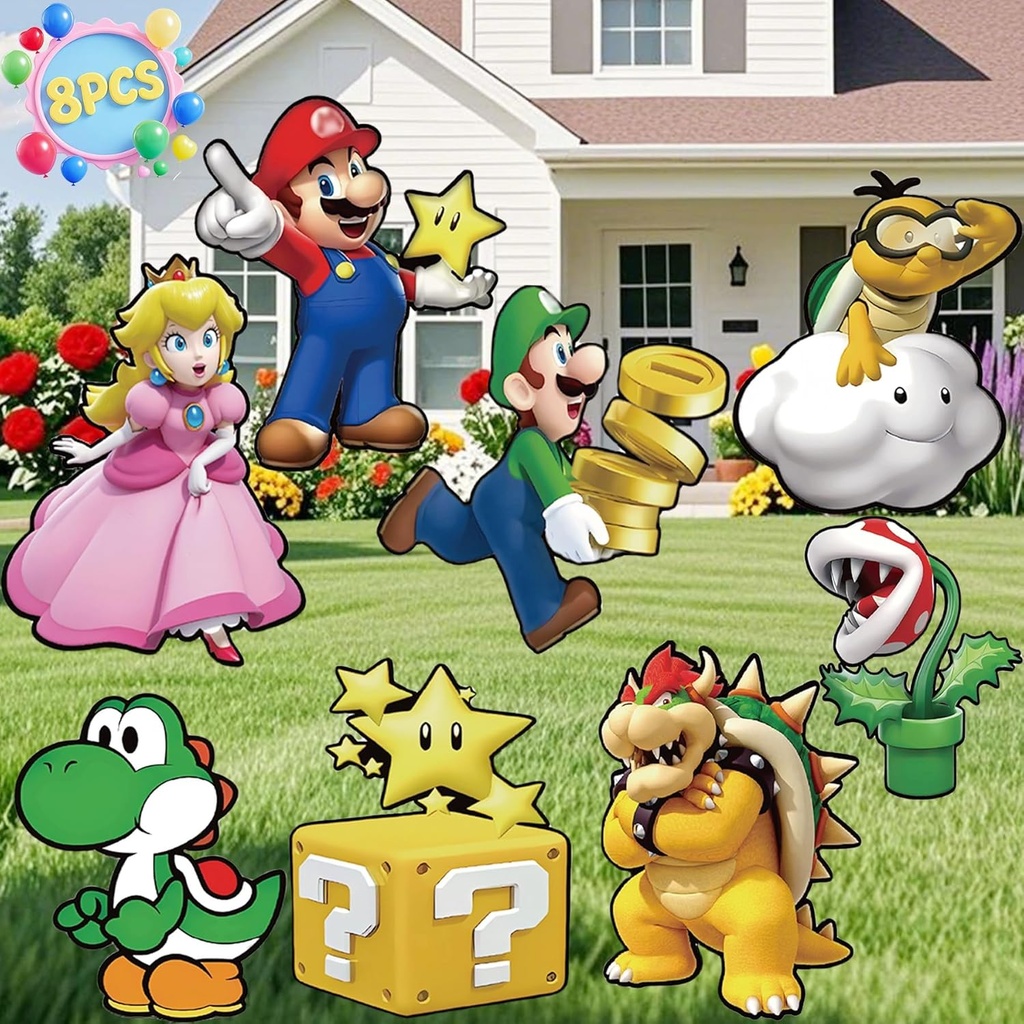 Mariy Birthday Party Supplies, 8PCS Mariy Birthday Decorations Yard Sign with Stakes, Outdoor Party Decor Yard Signs for Mariy Themed Party Decorations Outdoor Indoor Halloween Christmas