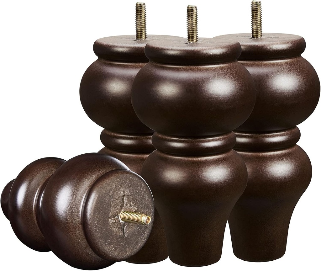 Wood Furniture Legs 6 inch Sofa Legs Pack of 4,Round Couch Legs Espresso Mid Century Desk Legs,Sofa Replacement Parts,for Dresser, Sideboard, Recliner, Coffee Table
