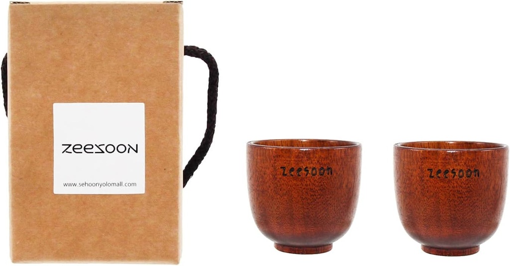 Korean Traditional Handmade Lacquered Wood, Soju Tea Cup 2 Pcs Gift Box Set, Solid Wooden Shot for Soju, Sake, Liquor and Tea (Original Cup)