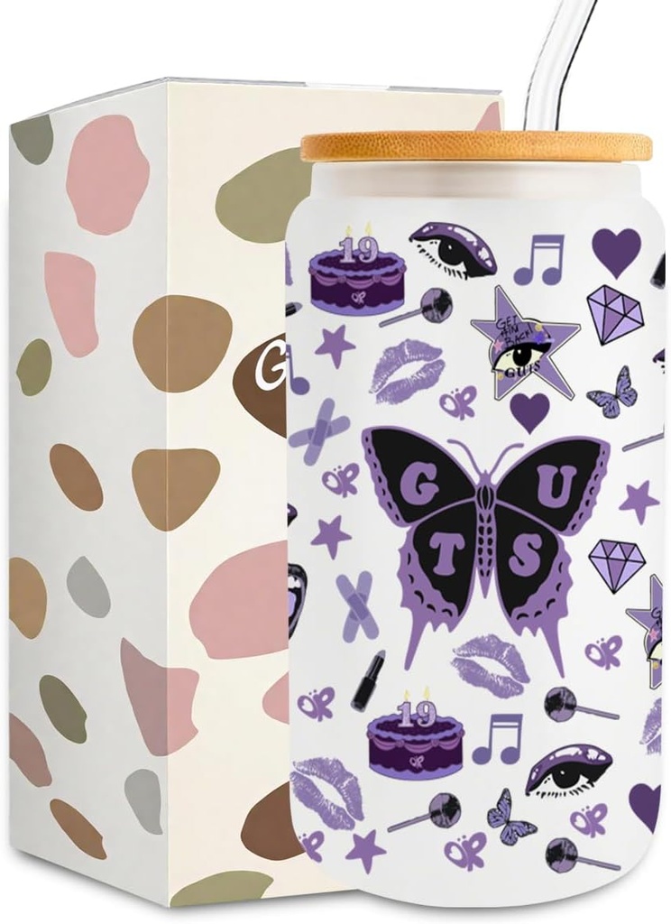 Singer Musical Iced Coffee Cup, Song Lyrics Fans Gift, Album Inspired Gifts for Women Teen Girls Music Lovers, Concert Merchandise, 16 oz Coffee Glass Cup with Lid Straw