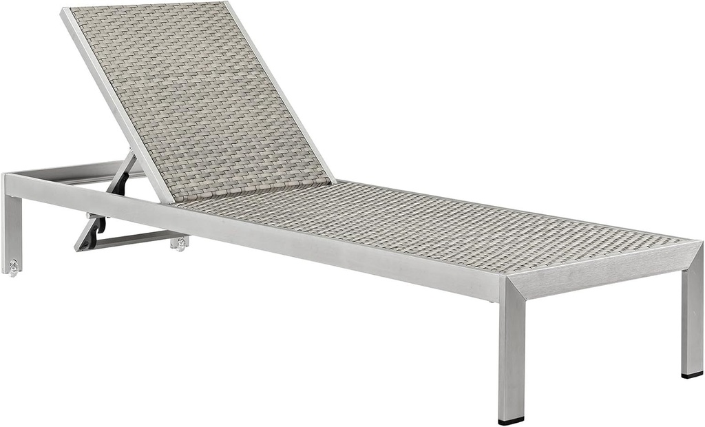 Modway Shore Aluminum Rattan Outdoor Patio Poolside Chaise Lounge Chair in Silver Gray