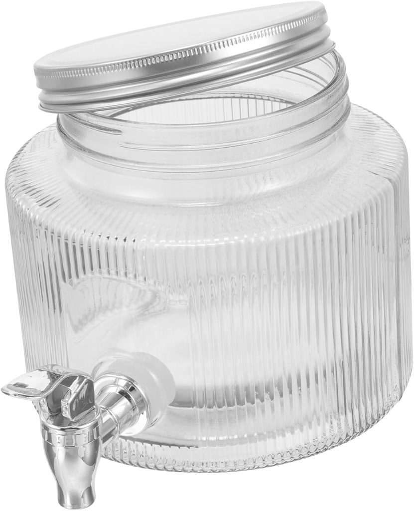 Glass Beverage Dispenser with Spigot Fruit Tea and Drink Storage Jar for Parties Stylish Glass Water Dispenser for Fridge Easy Pour Tap for Cocktails and Flavored Water