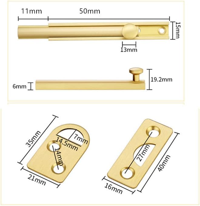 Solid Brass Surface Bolt Hardware Slide Surface Door Bolt Brushed Gold Barrel Bolt Lock for Screen Doors,Storm Doors,Cabinet Doors,Windows（2 inch）
