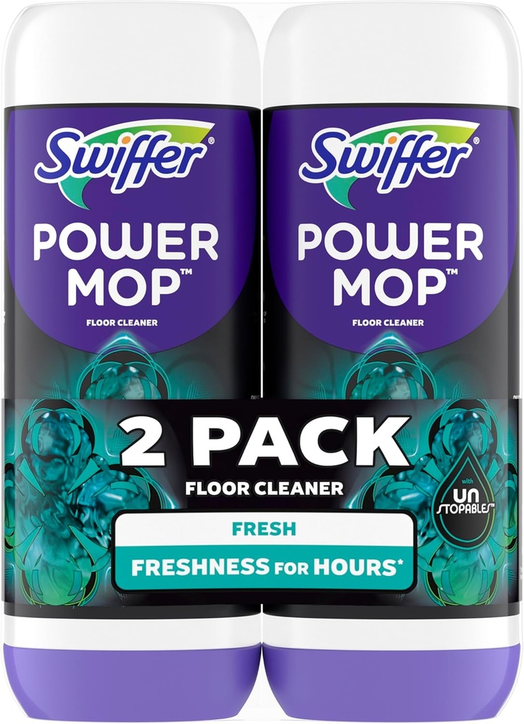 Swiffer PowerMop Floor Cleaning Solution with Unstopables Fresh Scent, PowerMop Refills, Floor Cleaner for Mopping, 25.3 fl oz, 2 Pack