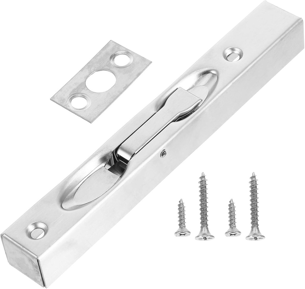 DOITOOL Stainless Steel Concealed Latch Box 6 Inch Flush Bolt for Door Lock No Drill Installation Brushed Silver Finish for Bedroom Cupboard Security