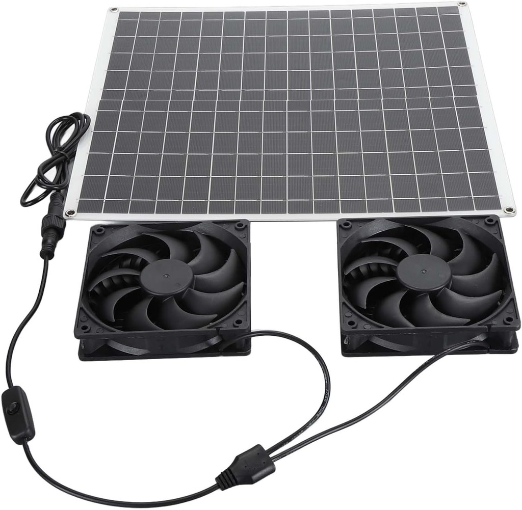 Solar Powered Fan, 20W Solar Panel Kit Dual Fan Ventilation and Cooling, Waterproof, 3000RPM Solar Powered Exhaust Fan for Home, RV, Greenhouse, Pet Houses, Solar Ventilator Fan
