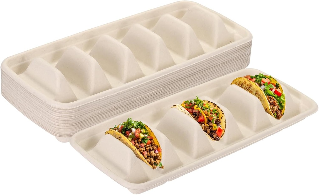 uxcell 20pcs Disposable Taco Holders for Party, Disposable Taco Plates with 5 Dividers, Taco Stands Taco Trays for Taco Bar Lazy Susan