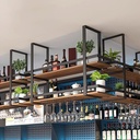 Metal Bottle Rack Wine Storage Holder, Floating Wine Shelf Metal Ceiling Display Wine Shelf with Stemware Glass Decoration Holder for Kitchen Bar Cellar, Wine Rack Long 80/100/120/