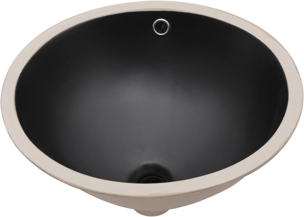 Lordear Undermount Black Bathroom Sink 18x15 Inch Bathroom Vanity Sinks Undermount Round Black Porcelain Ceramic Bathroom Under Counter Lavatory Vanity Sink Basin with Overflow