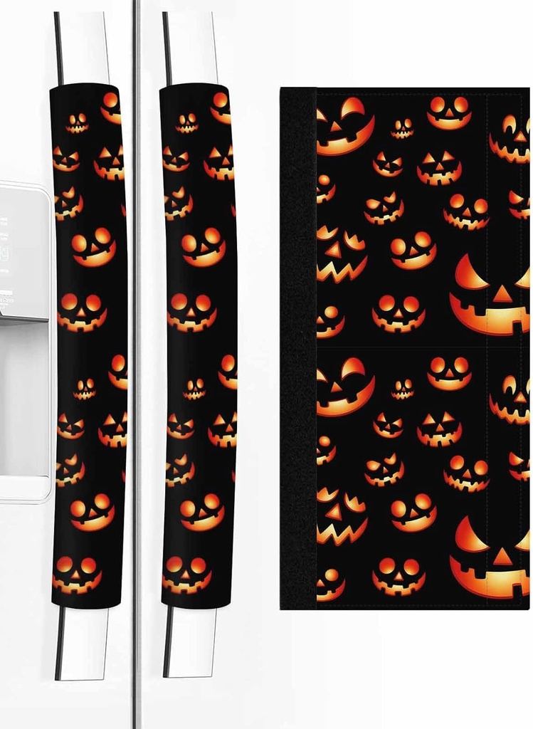 Halloween Refrigerator Door Handle Covers Set of 2 for Dishwasher Microwave Oven Fridge Stove Appliance Door Handles,Washable Kitchen Decor Accessories,Black Orange Horro Skull Pumpkins Fall Holiday