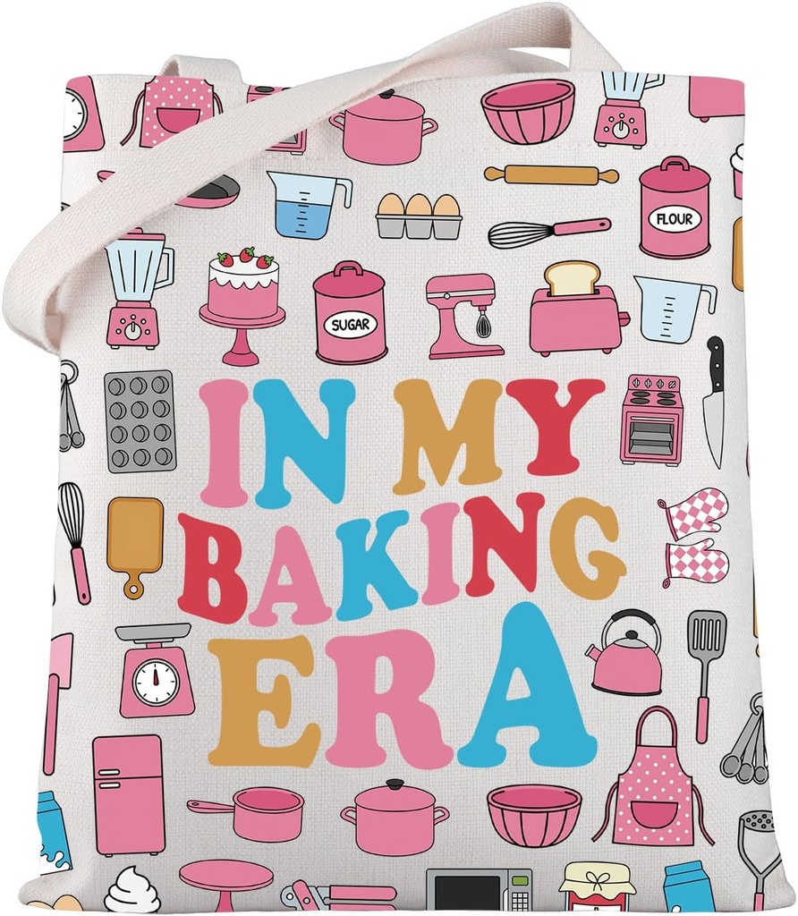 WSNANG Baking Canvas Tote Bag Baking Lover Reusable Shopping Bag Cute Bag for Pastry Chef Baking Cooking Gifts for Bakers Mom