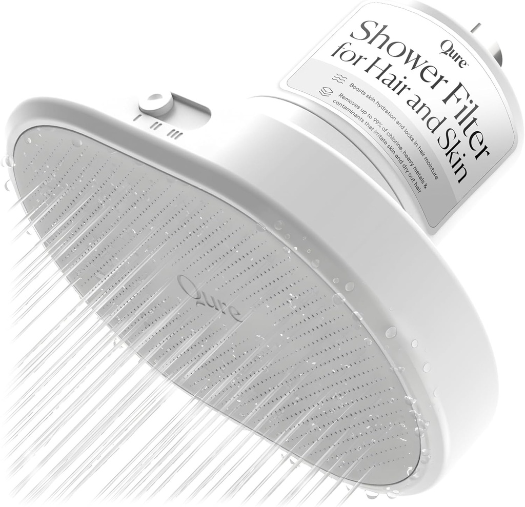Qure Skincare Filtered Shower Head with Water Filter for Hair and Skin Hydration in 8 Weeks, Removes 99% Chlorine & Heavy Metals, Improve your Beauty Routine - White