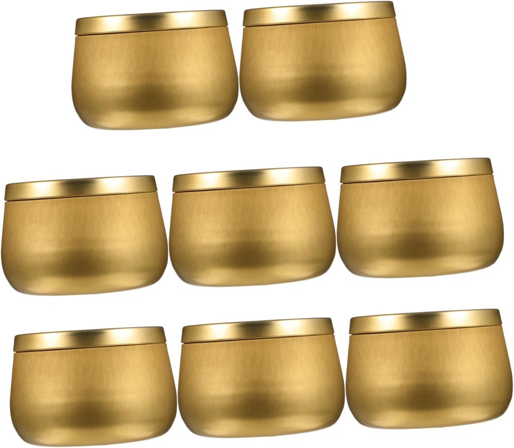 8pcs Belly Storage Jar Candle Tins with Lid Dispenser Rack Candle Jar Barrel Cookies Jars Tea Organizer Cups Small Tins with Lids Cookie Jar Bulk Craft Jar Holder Tinplate Golden