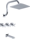 PHASAT 3 Handle Tub Shower Faucet,Tub and Shower Faucet with 3-Cross Handle and 9" Rainfall Shower Head,Waterfall Tub Spout,Tub and Shower Trim Kit with Rough-in Valve Chrome,PU4D02