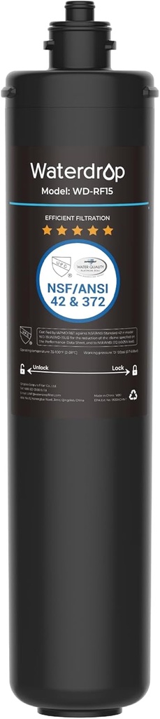Waterdrop RF15 Replacement Filter Cartridge For 15UA/15UB/15UC Under Sink Water Filter, Reduces PFOA/PFOS, PFAS, Lead, Chlorine, Bad Taste & Odor, NSF/ANSI 42 Certified, 19K Gallons High Capacity