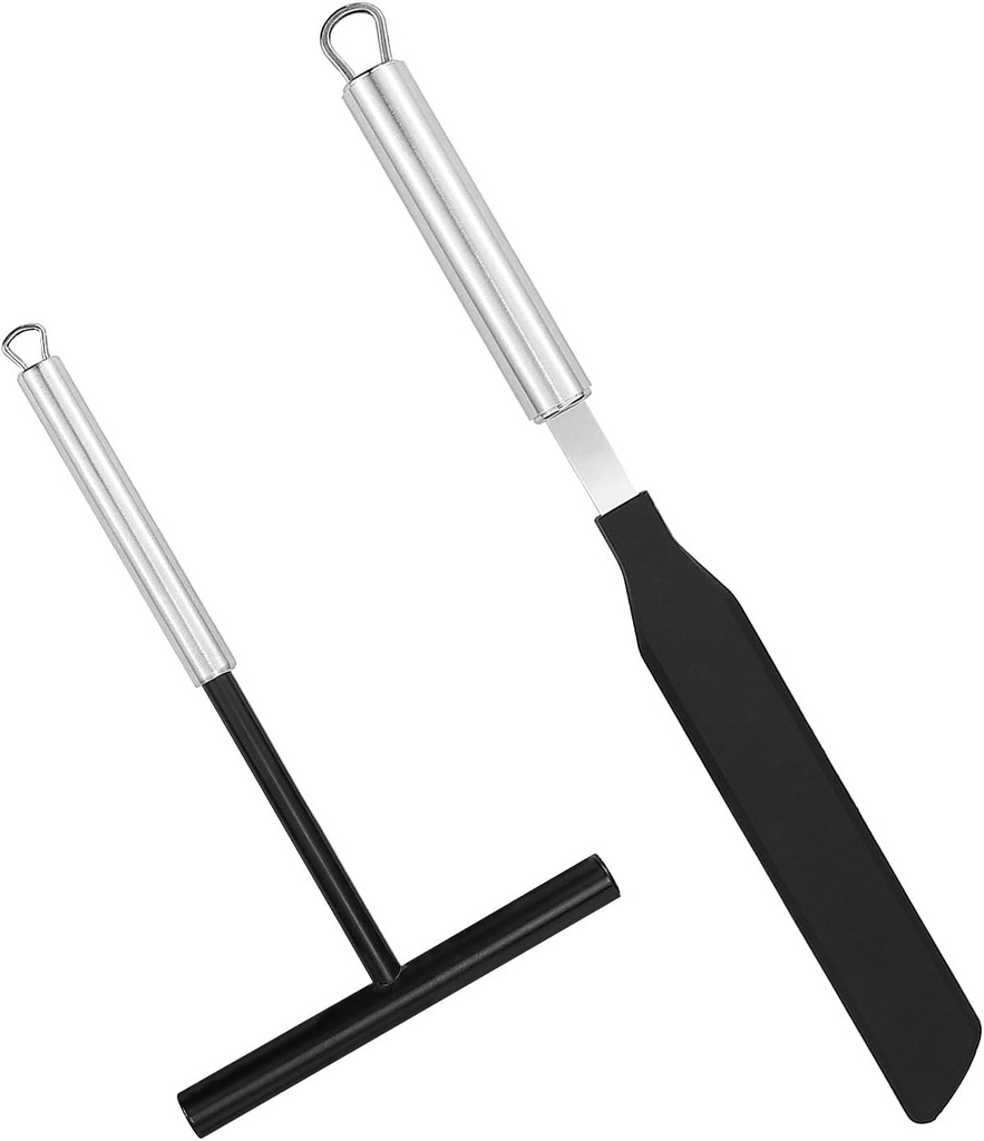 Crepe Spreader and Spatula Set - 2Pcs Stainless Steel T-Shaped Crepe Maker Tool with Nylon Handle, Even Thickness Distribution, Hanging Hole for Easy Storage for Baking and Cooking