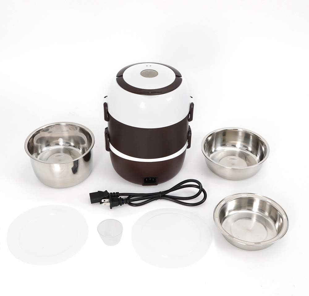 Electric Lunch Box Containers,2L Stainless Steel Small Electric Lunch Box Food Heater with Handle,Portable Heating Bento Food Storage Warmer Container for Work Travel Camp Outdoor (C Style)