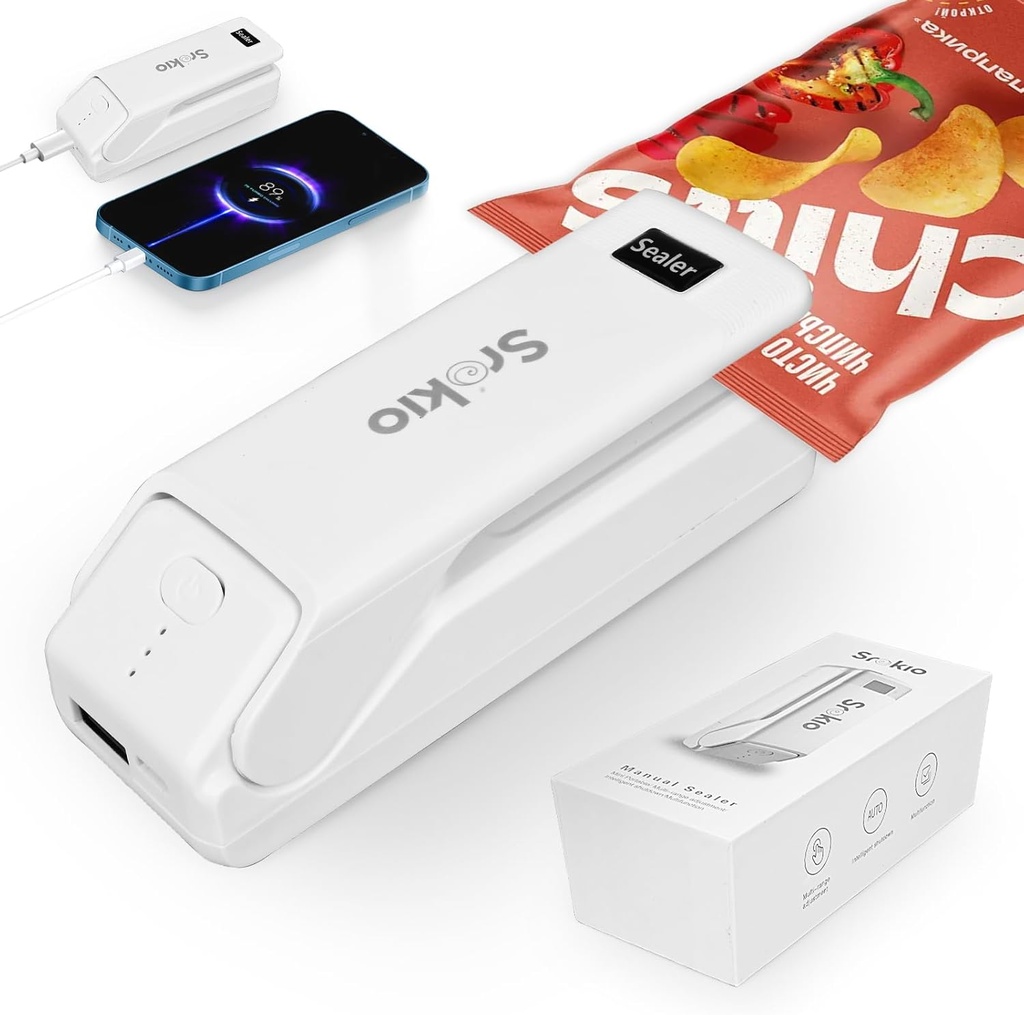 2 in 1 snack bag sealer,Mini Bag Sealer, USB C Rechargeable heat sealer machine for snacks, Candies & Food Storage Saver Portable Chip Heat Seal & Cutter