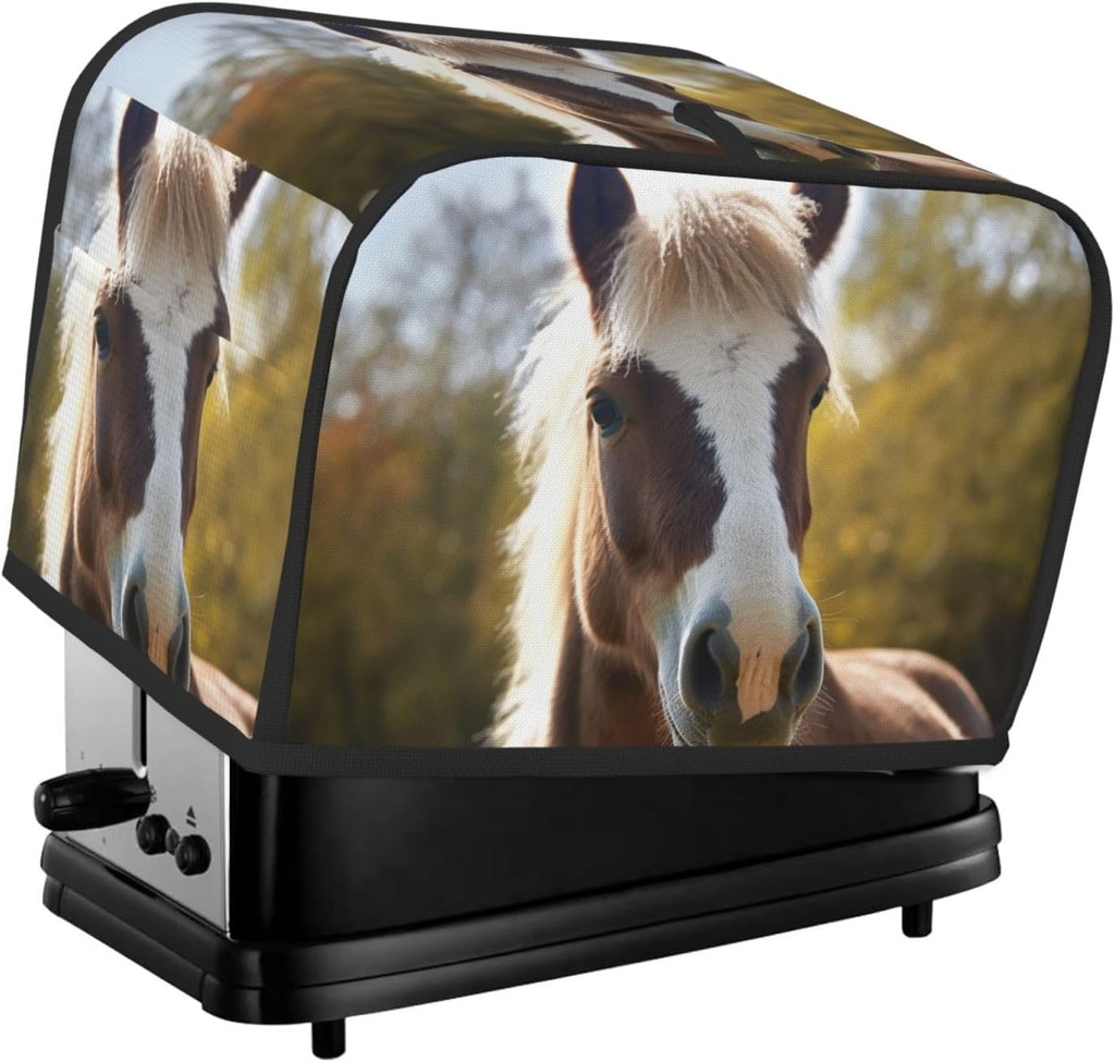Animal Pony Horse Toaster Cover 2 Slice, Waterproof Bread Machine Covers with Pockets Universal Size Kitchen Small Appliance Cover with Handle, Dust and Fingerprint Protection