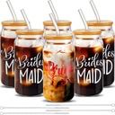 Gerrii 6 Sets Bridesmaid Gifts Beer Glass Can with Bamboo Lids and Glass Straw Iced Coffee Cup Mason Jar Cups Maid of Honor Gift for Engagement Wedding Bridal Shower Bachelorette Party (16 oz)