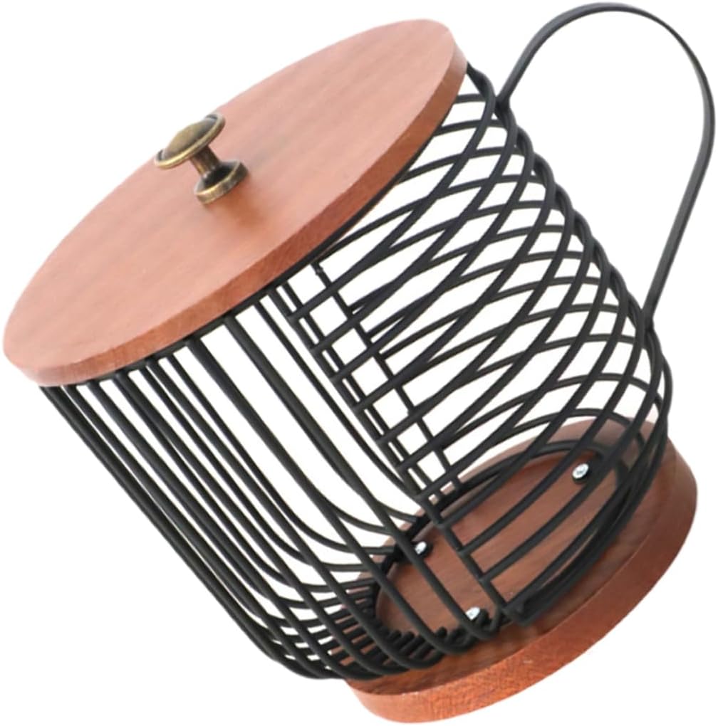 Coffee Capsules Storage Basket Rustic Wooden and Iron Organizer for Kitchen Counter Easy Access Sturdy Design for Coffee Holders and Desktop Organization