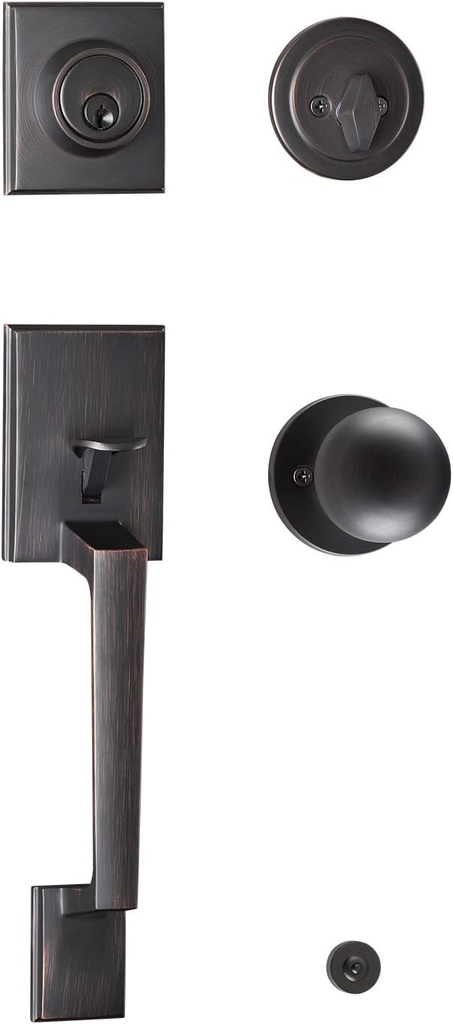 TOGU HS14B-KB-ORB Heavy Duty Single Cylinder Handleset with Lever Door Handle,Solid Entry Door Lockset Leverset for Home Exterior Doors,Oil Rubbed Bronze