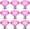 9 Pack Crystal Glass Cabinet Knobs, Dresser Drawer Furniture Door Knob Pulls Handles for Kitchen, Wardrobe and Cupboard (Pink)