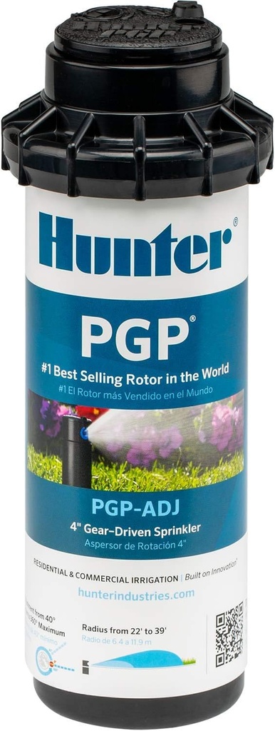 Hunter PGP-ADJ 3/4" Rotor Sprinkler, Precision Automatic Lawn Sprinkler Head With Adjustable Arc & Watering Distance to Prevent Overwatering