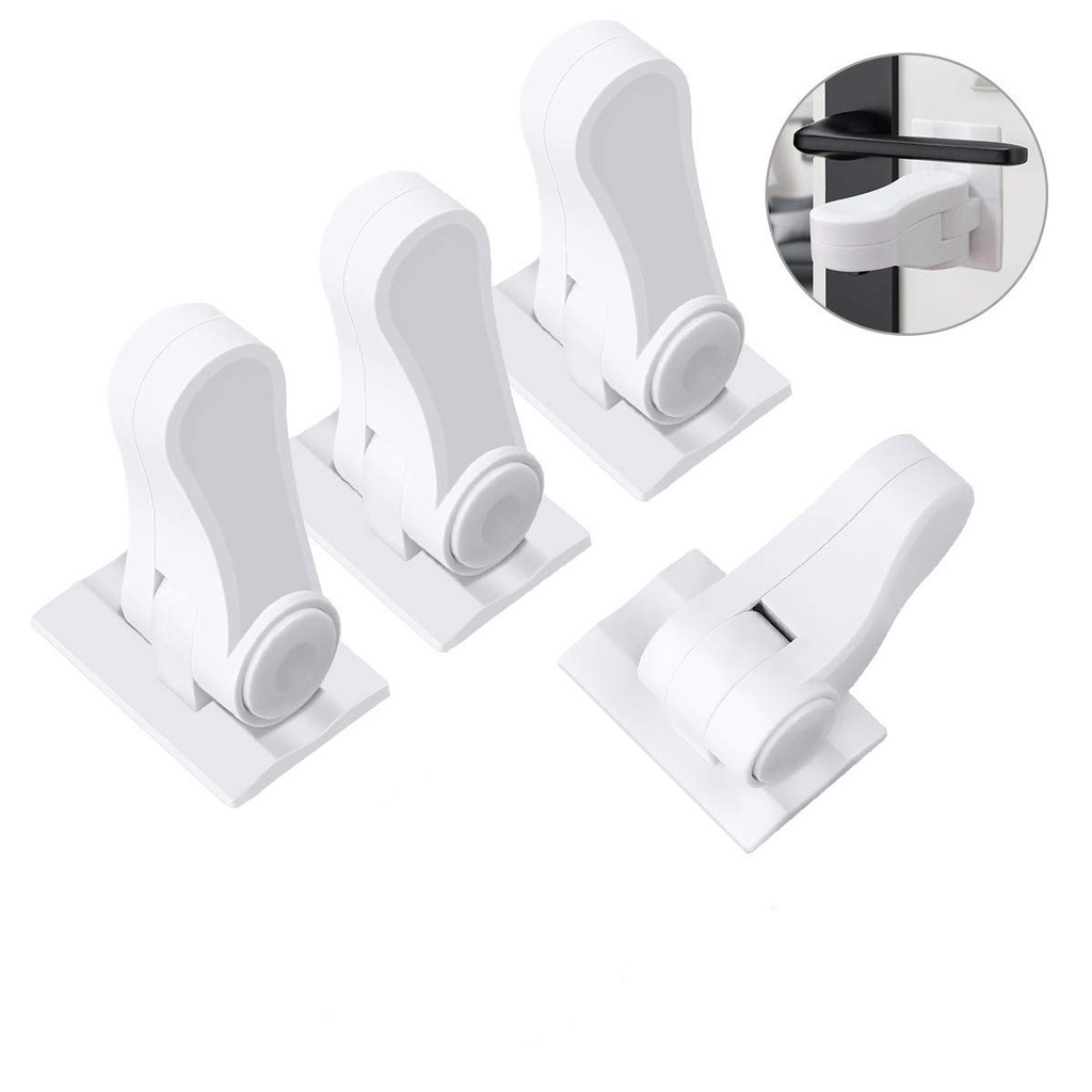 Door Lever Lock Child Proof - Baby Proofing Door Handle Lock -Toddler Safety Doorknob Latch for Toilet Facuet Handle - No Drilling Install - Easiest Use （4 Pack）