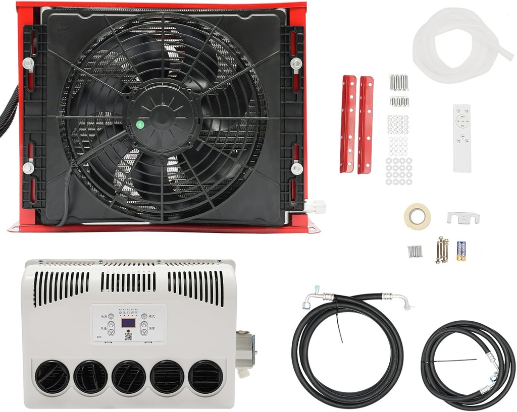 PERFERATE 12V Truck Cab Air Conditioner 11000 BTU Mini Split AC System Unit with Remote Control Cab Ac Air Conditioner Split Fit for Semi Motorhome Trucks Bus Trailers, Fast Cooling