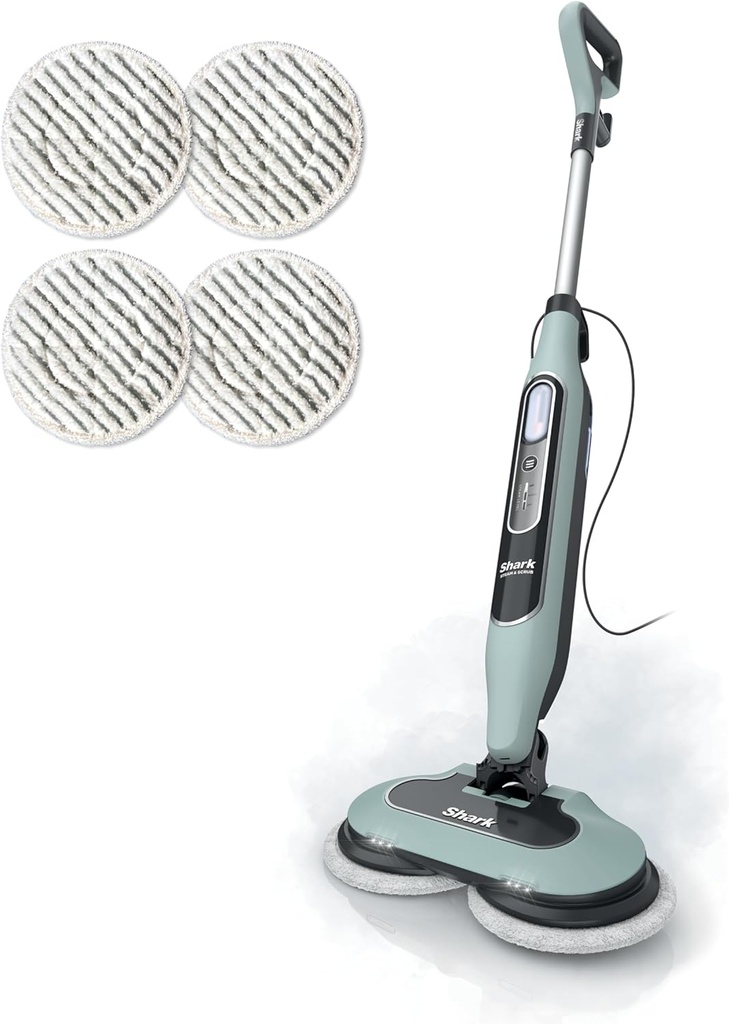 Shark Steam & Scrub Steam Mop, All-in-One Scrubbing and Sanitizing Hard Floor Cleaner, LED Headlights, 4 Dirt Grip Soft Scrub Pads Included, XL Water Tank, Swivel Steering, Hawaiian Grey, S8001