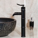 Basin Faucet Black Basin Faucet, Waterfall Bamboo Style Deck Mounted Bathroom Sink Faucets Mixer Tap