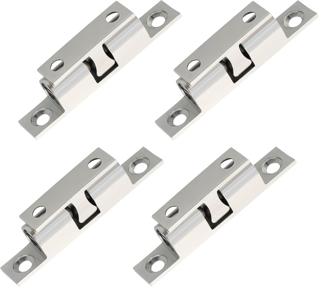 Alise Double Roller Catch Cabinet Latches,Adjustable Double Ball Tension Roller Catch Latch Brass Cabinet Door Latch,47mm Solid Brass Cabinet Latches and Catches,Pack of 4,Silver