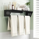 Bathroom Lavatory Towel Rack, Wall Mount Towel Holder Towel Hanger Shelf with Towel Bar, SUS 304 Stainless Steel Towel Rack for Bathroom and Lavatory, Matte Black, 24 Inch