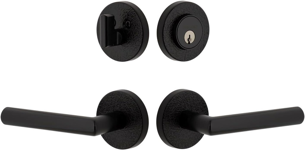 Viaggio CLOMLTMOD_Combo_234_RH Motivo Right Handed Solid Brass Single Cylinder Keyed Entry Door Lever Set and Deadbolt Combo Pack - 2-3/4" Backset - Satin Black