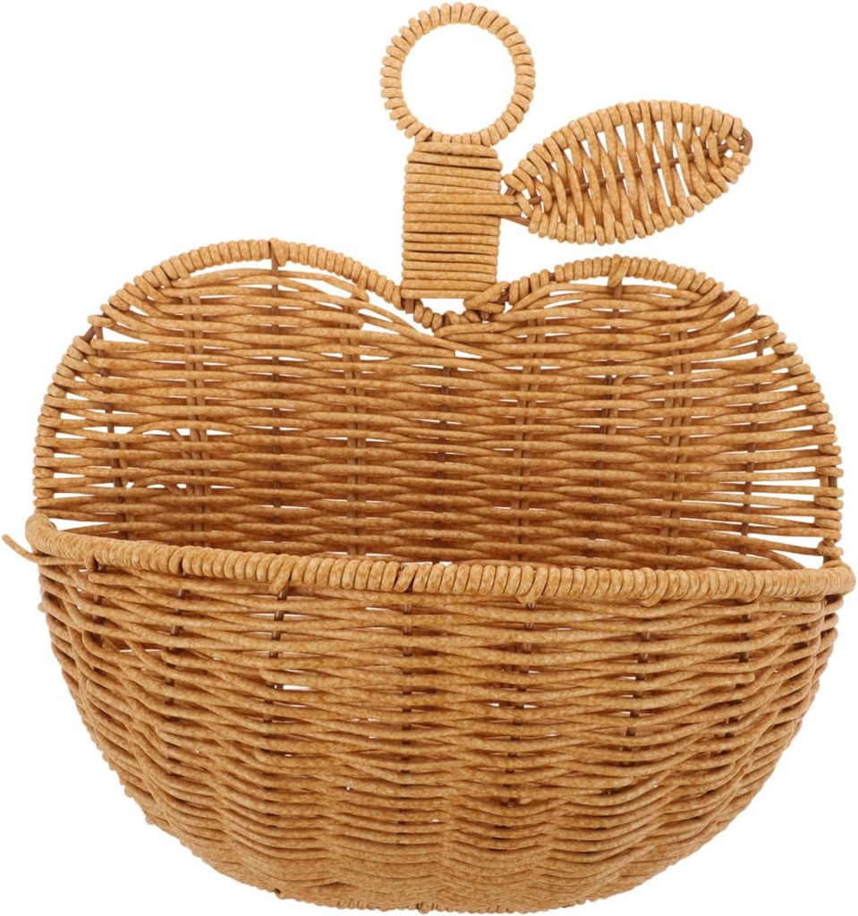 GLEAVI Hanging Rattan Fruit Basket Hand Woven Decorative Storage for Wall Stylish Basket for Organizing Fruits and Veggies for Home Kitchen Rustic Decor